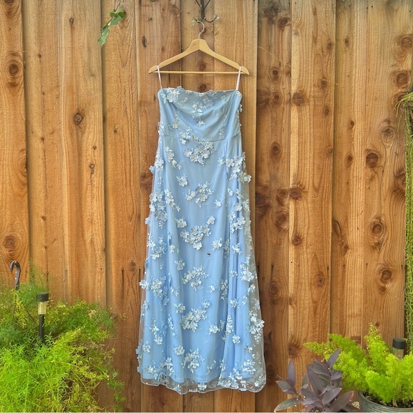 Light Powder Blue 3D Floral Embroidered Strapless Maxi Dress 🌿 - Picture 7 of 10